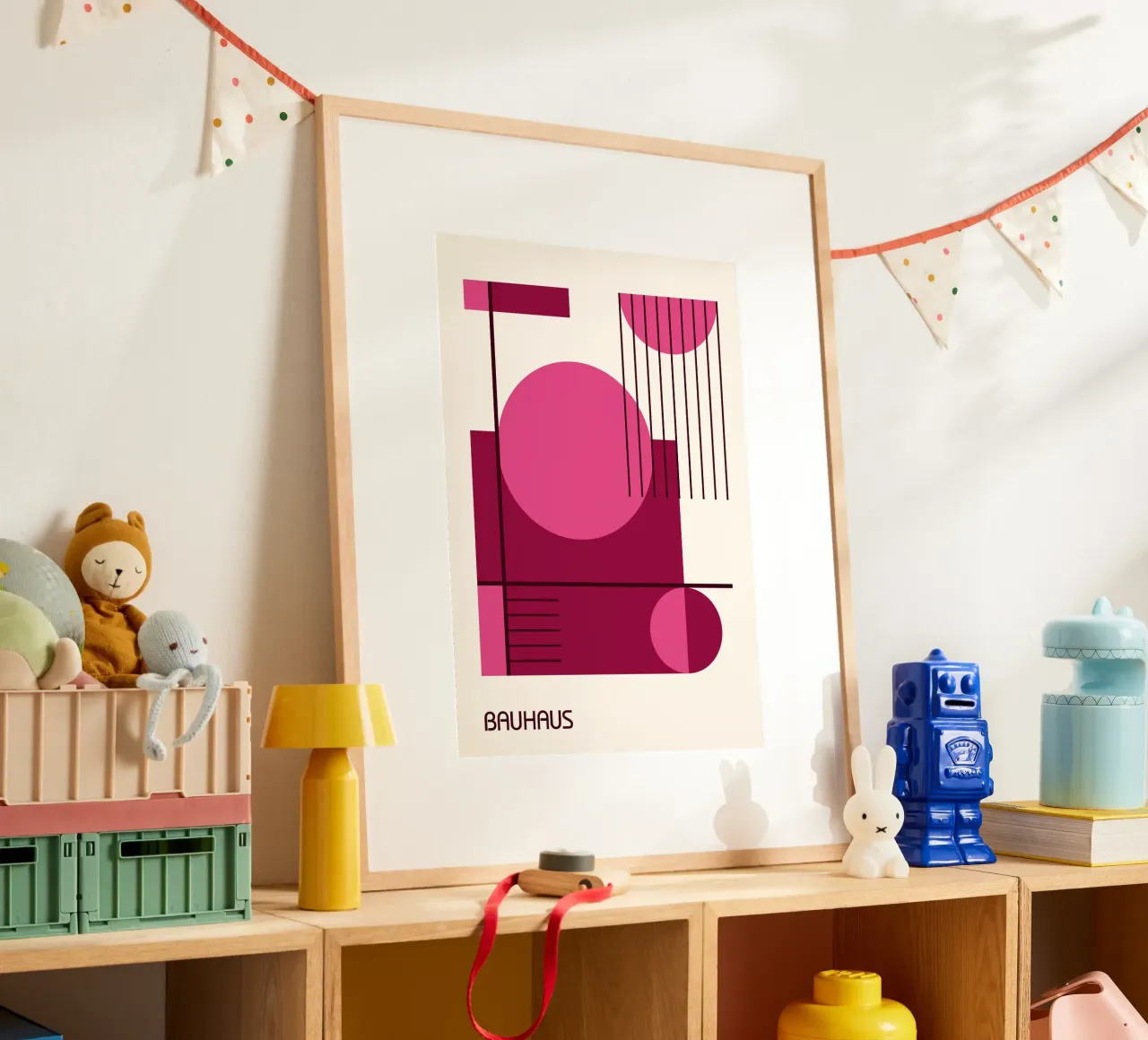 Bauhaus Linee geometriche astratte rosa e marrone carta hahnemühle da Grungeo