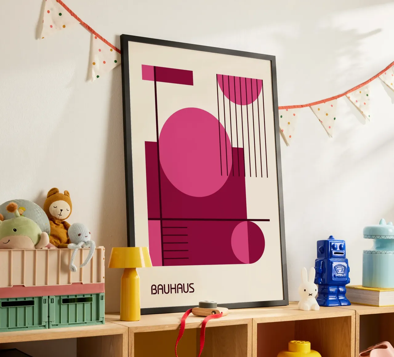 Bauhaus Linee geometriche astratte rosa e marrone carta hahnemühle da Grungeo