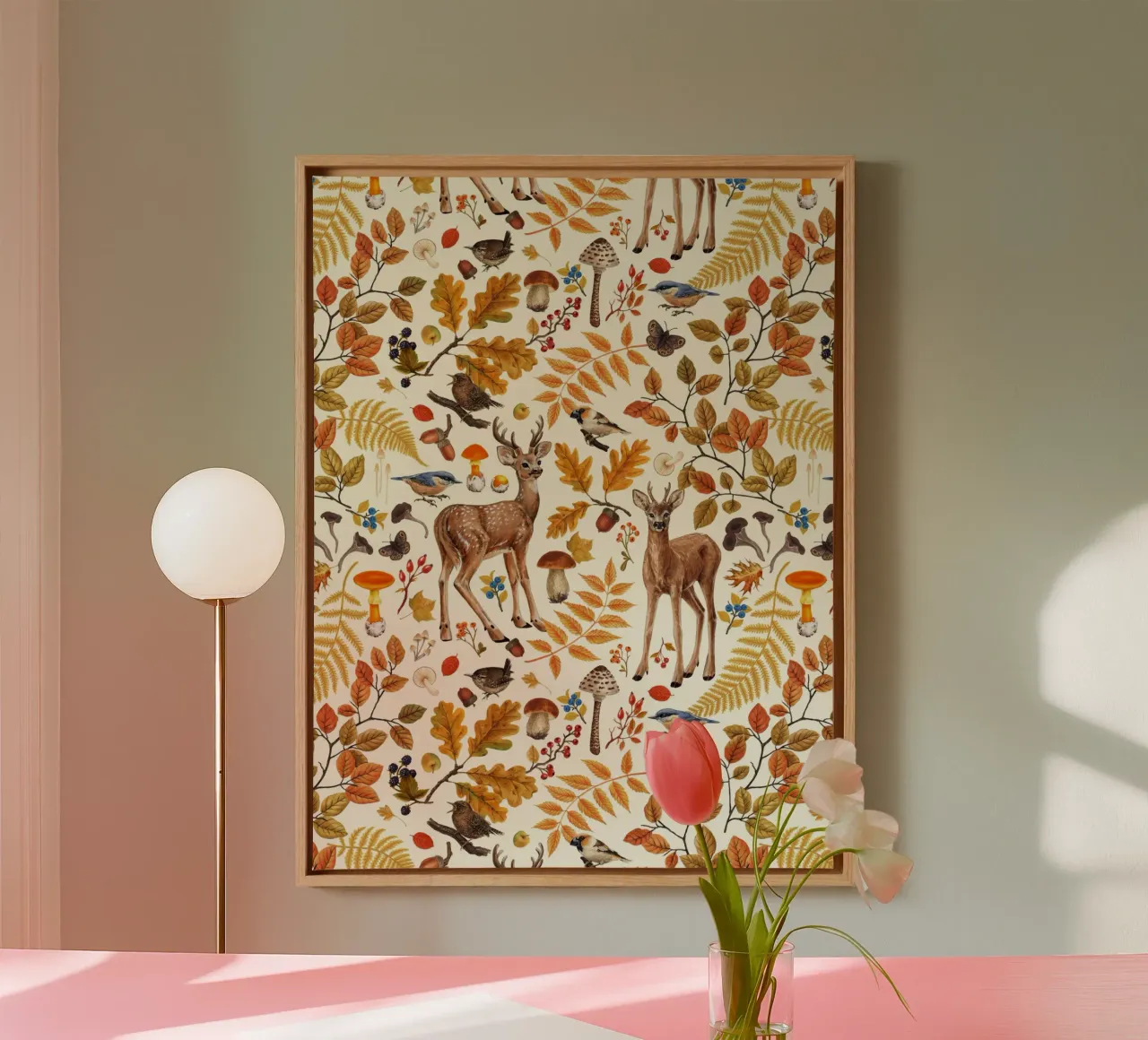 Herfstflora en -fauna op gebroken wit canvas van Painted Nature
