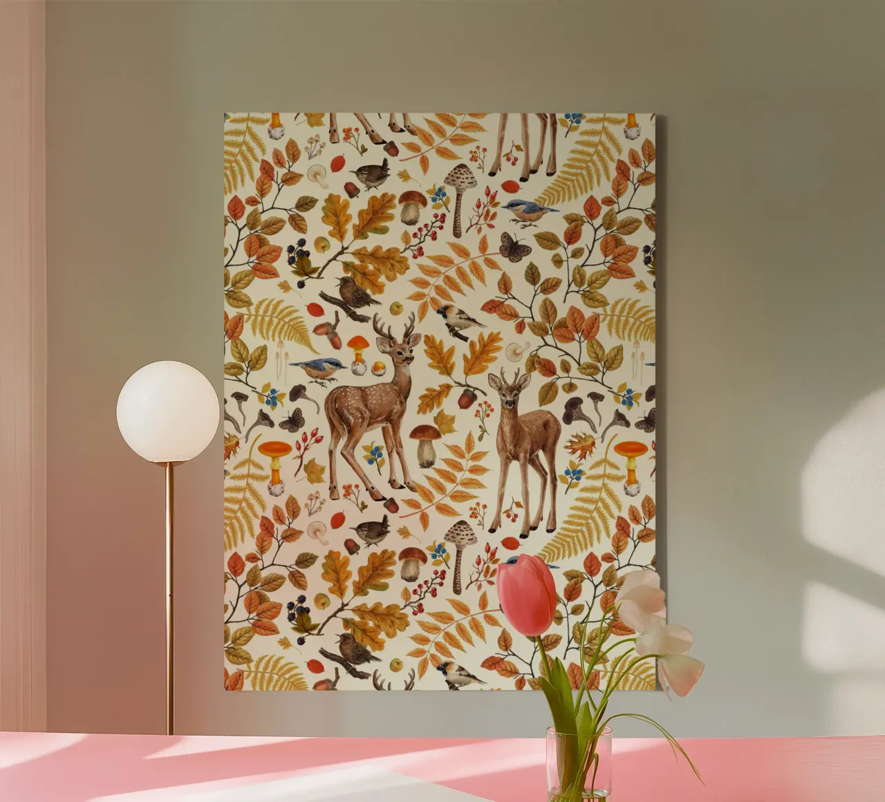 Herfstflora en -fauna op gebroken wit canvas van Painted Nature