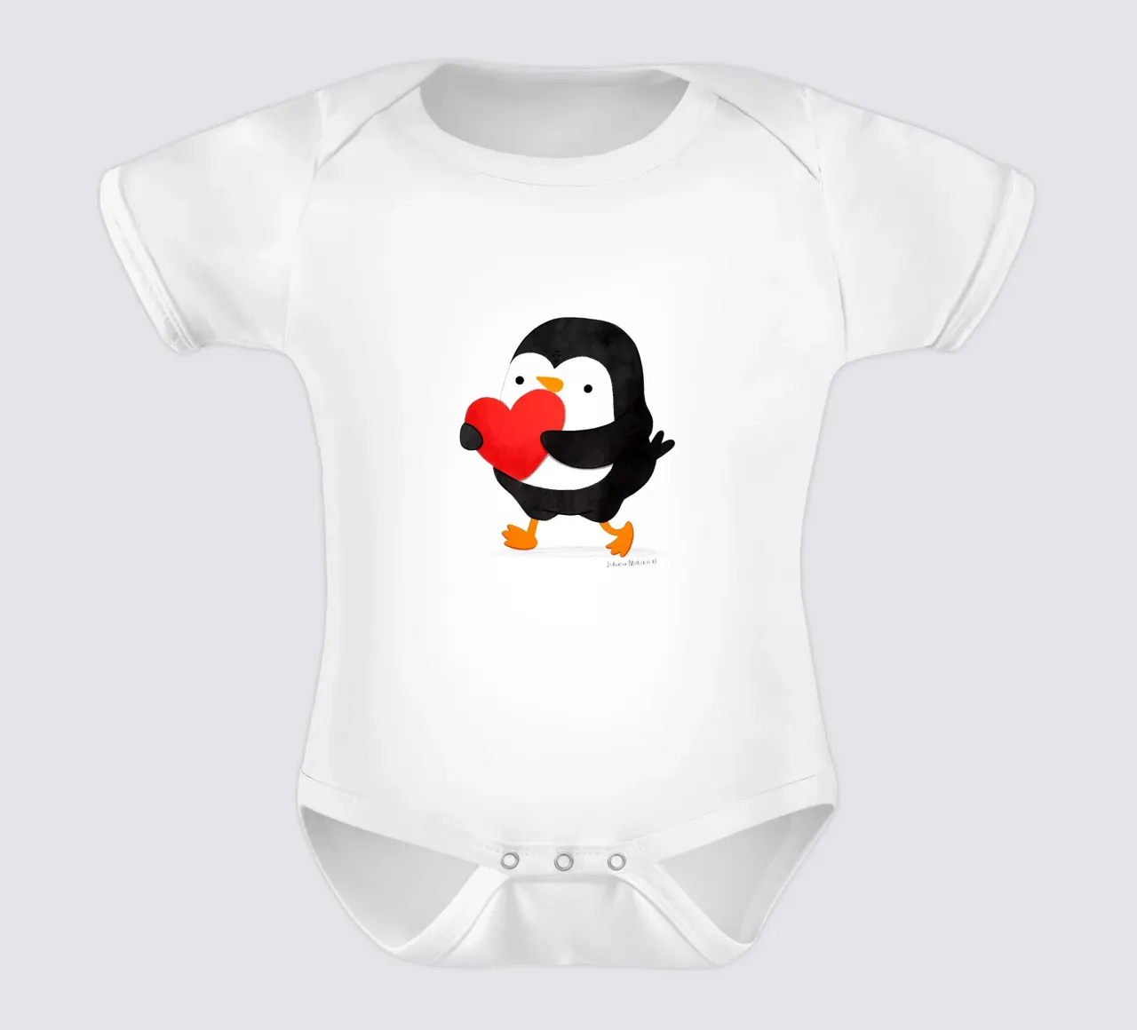 Penguin holding a big red heart body neonato maniche corte da julianamotzko