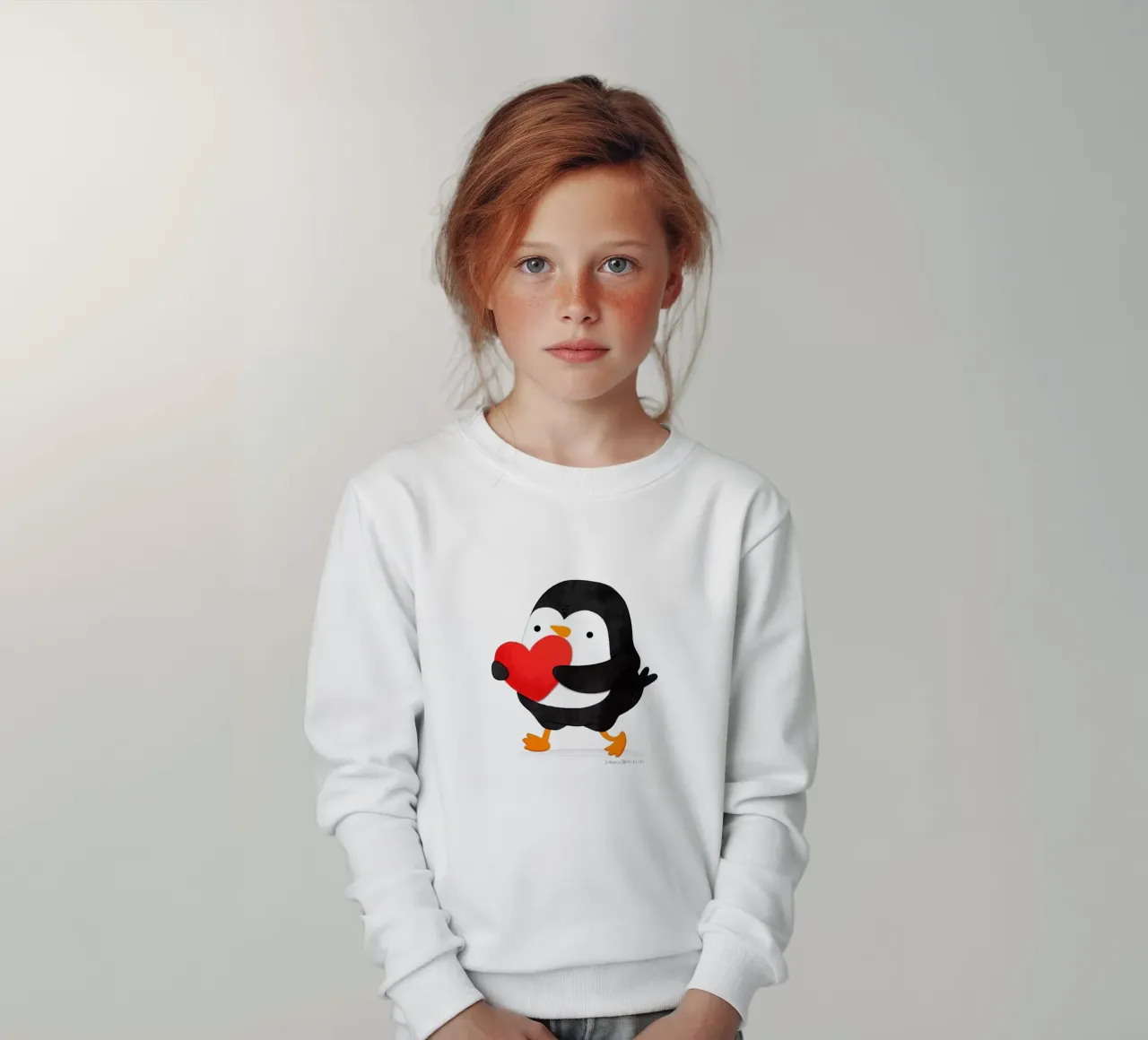 Penguin holding a big red heart felpa bambino da julianamotzko
