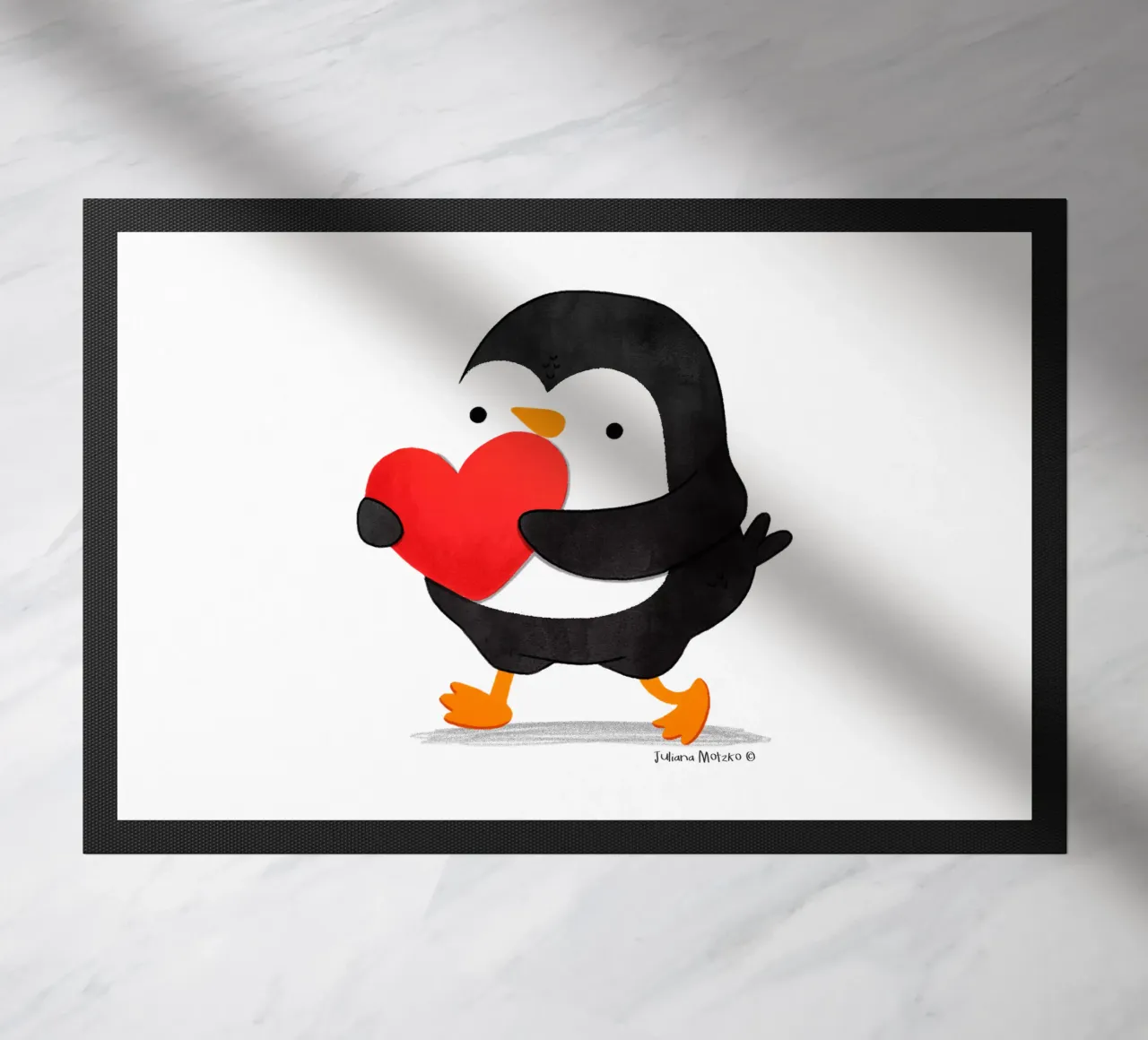Penguin holding a big red heart zerbino da julianamotzko