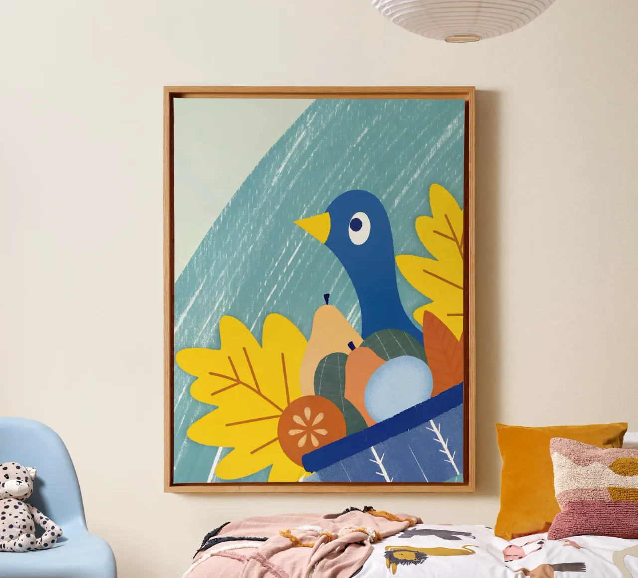 Uccello blu e frutta d'autunno tela da LOYAL SHOP