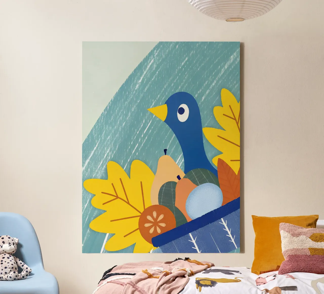 Uccello blu e frutta d'autunno tela da LOYAL SHOP