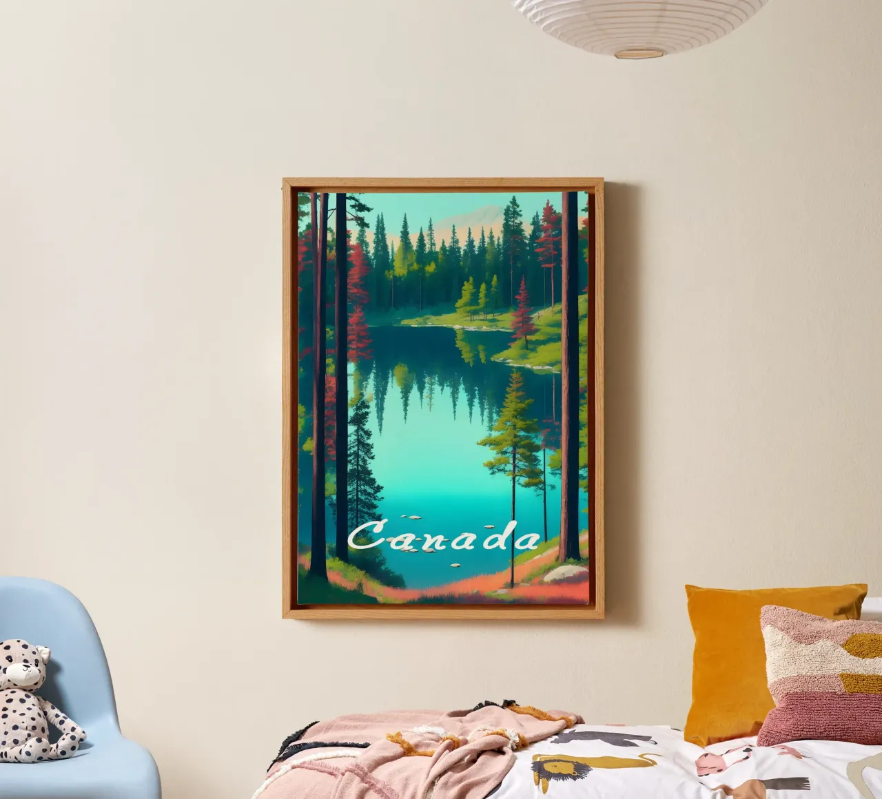 Canada Lake Reisposter canvas met Baklijst van Charnwood Prints