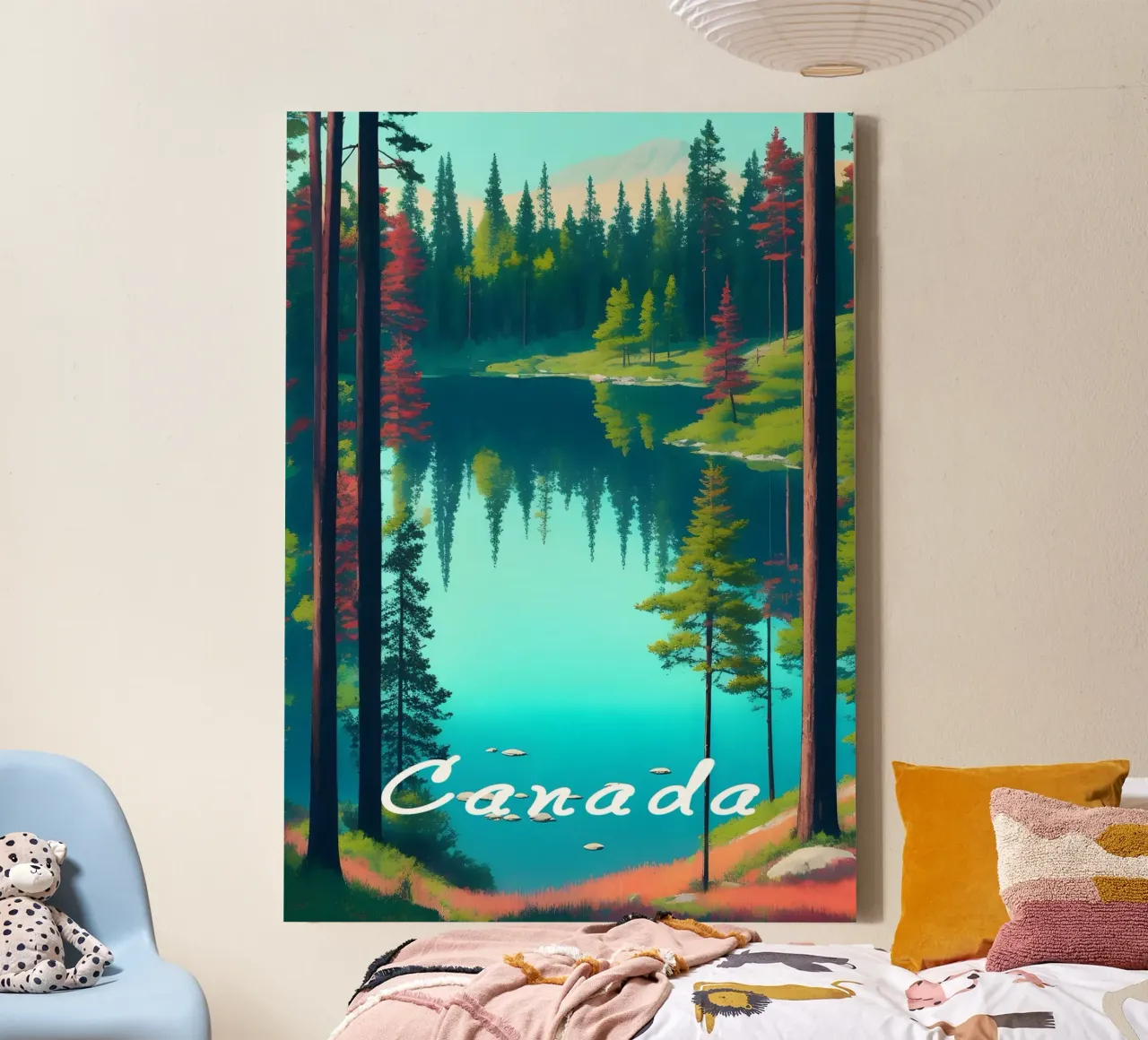 Canada Lake Reisposter canvas met Baklijst van Charnwood Prints