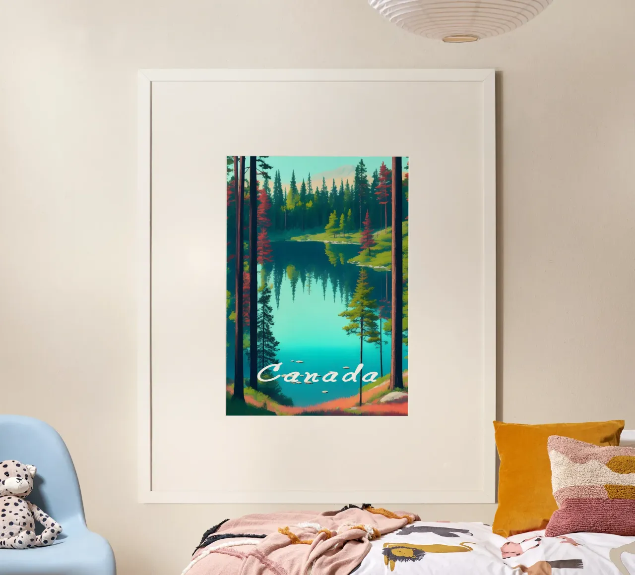 Poster di viaggio del lago Canada poster con telaio in legno da Charnwood Prints