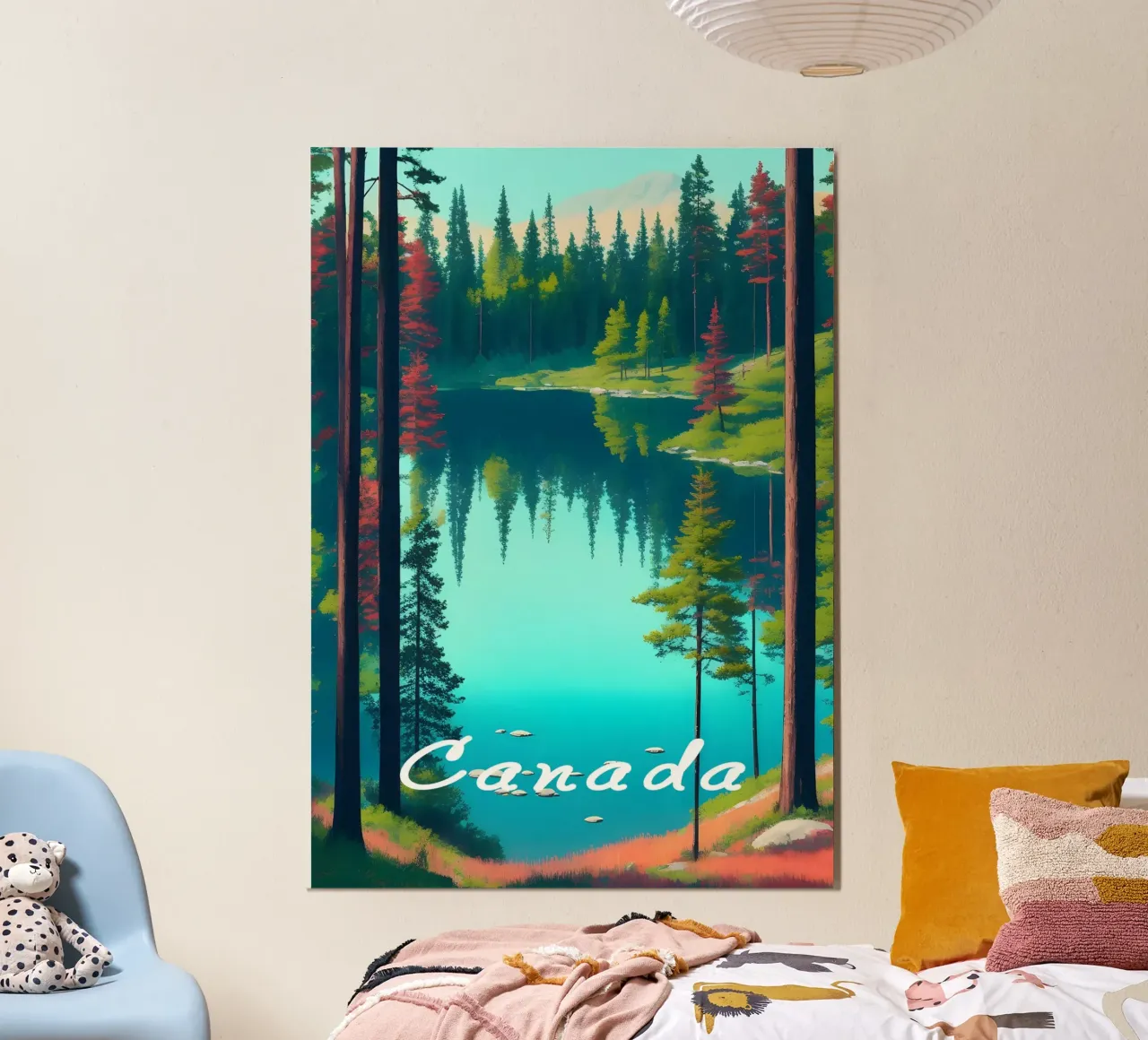 Poster di viaggio del lago Canada poster con telaio in legno da Charnwood Prints