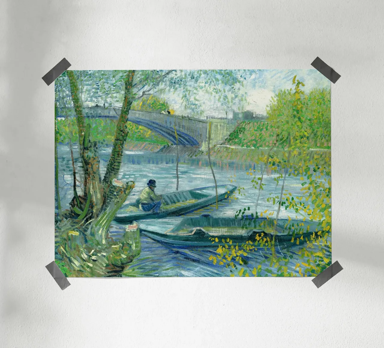 Pescatore e barca sul Pont de Clichy carta hahnemühle da Roy Terrell