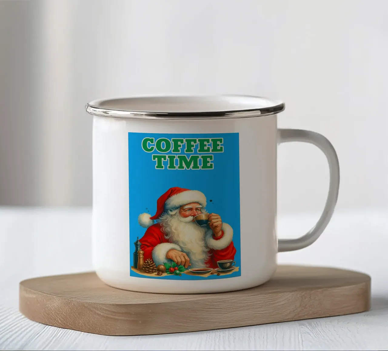 Babbo Natale al caffè tazza in smalto da Avocadoz