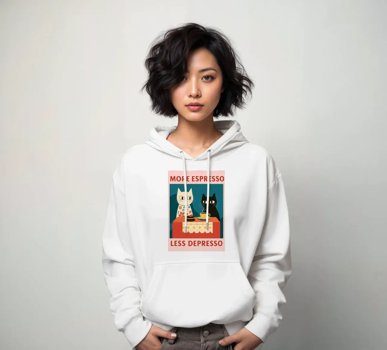 gatto più espresso meno despresso felpa con cappuccio da Avocadoz
