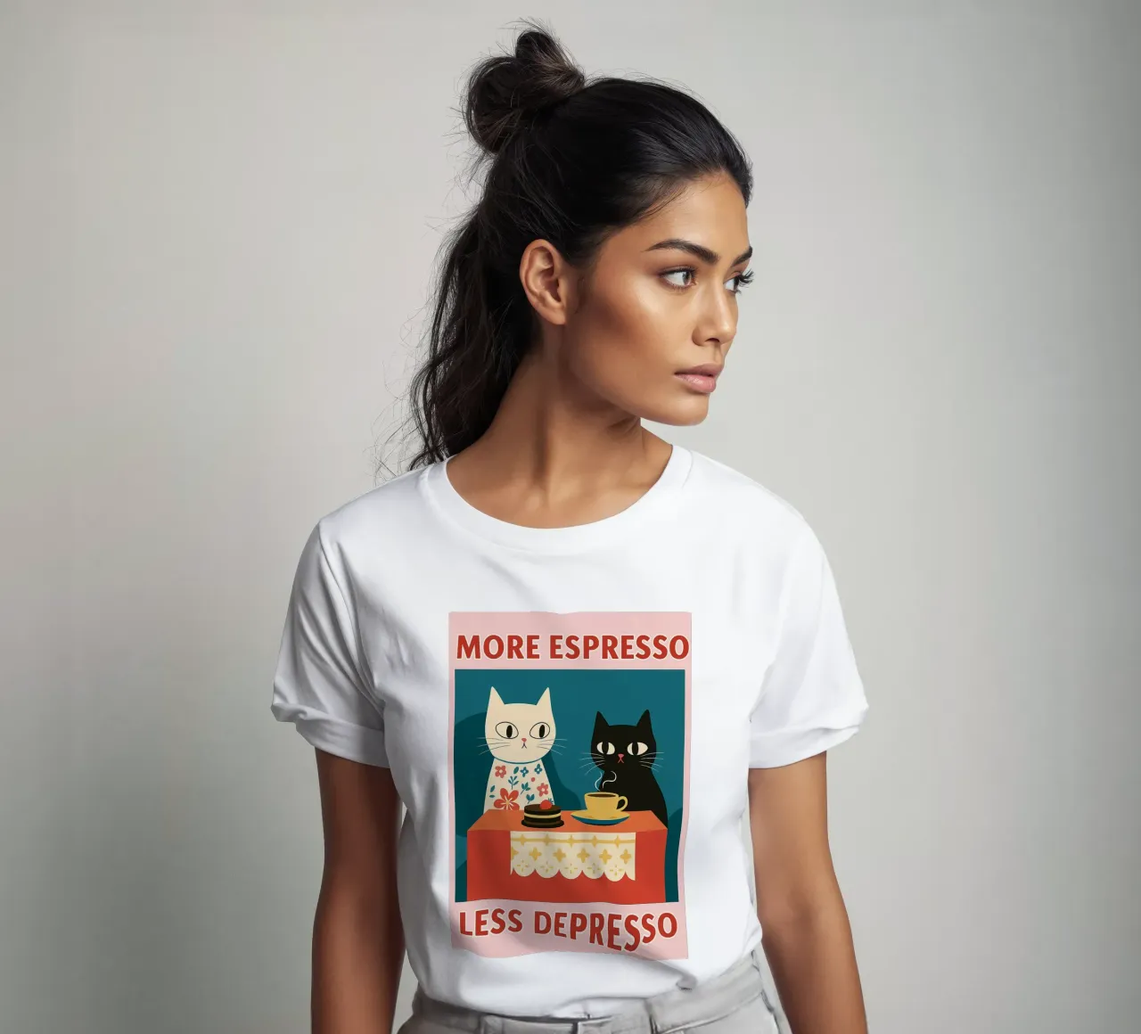 gatto più espresso meno despresso t-shirt da Avocadoz