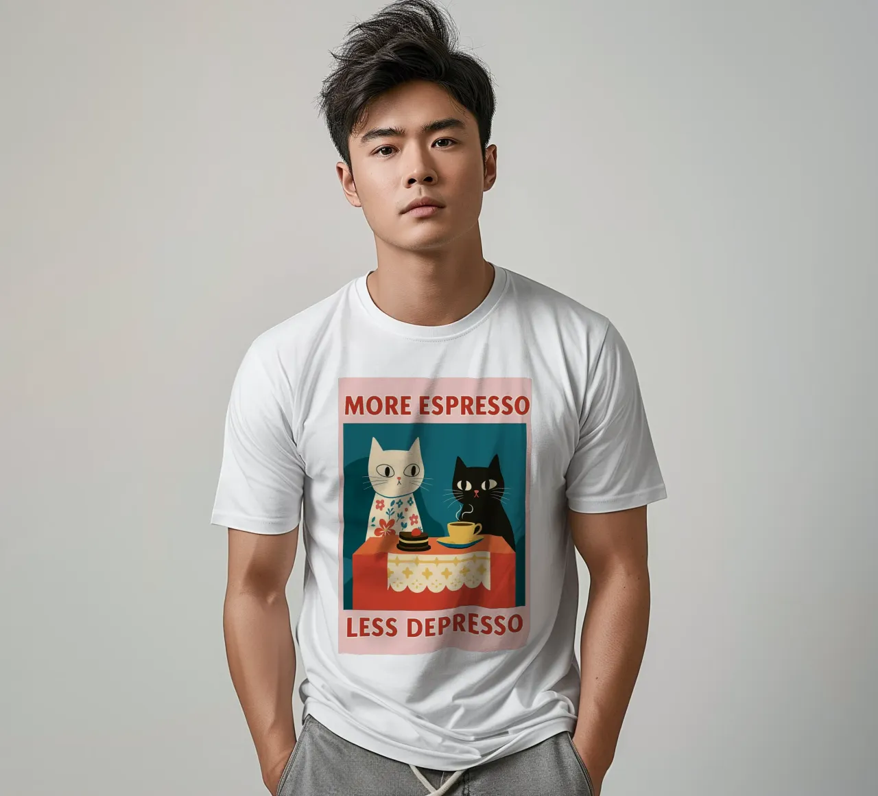 gatto più espresso meno despresso t-shirt da Avocadoz