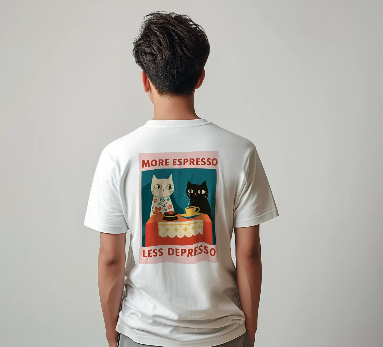 gatto più espresso meno despresso t-shirt da Avocadoz