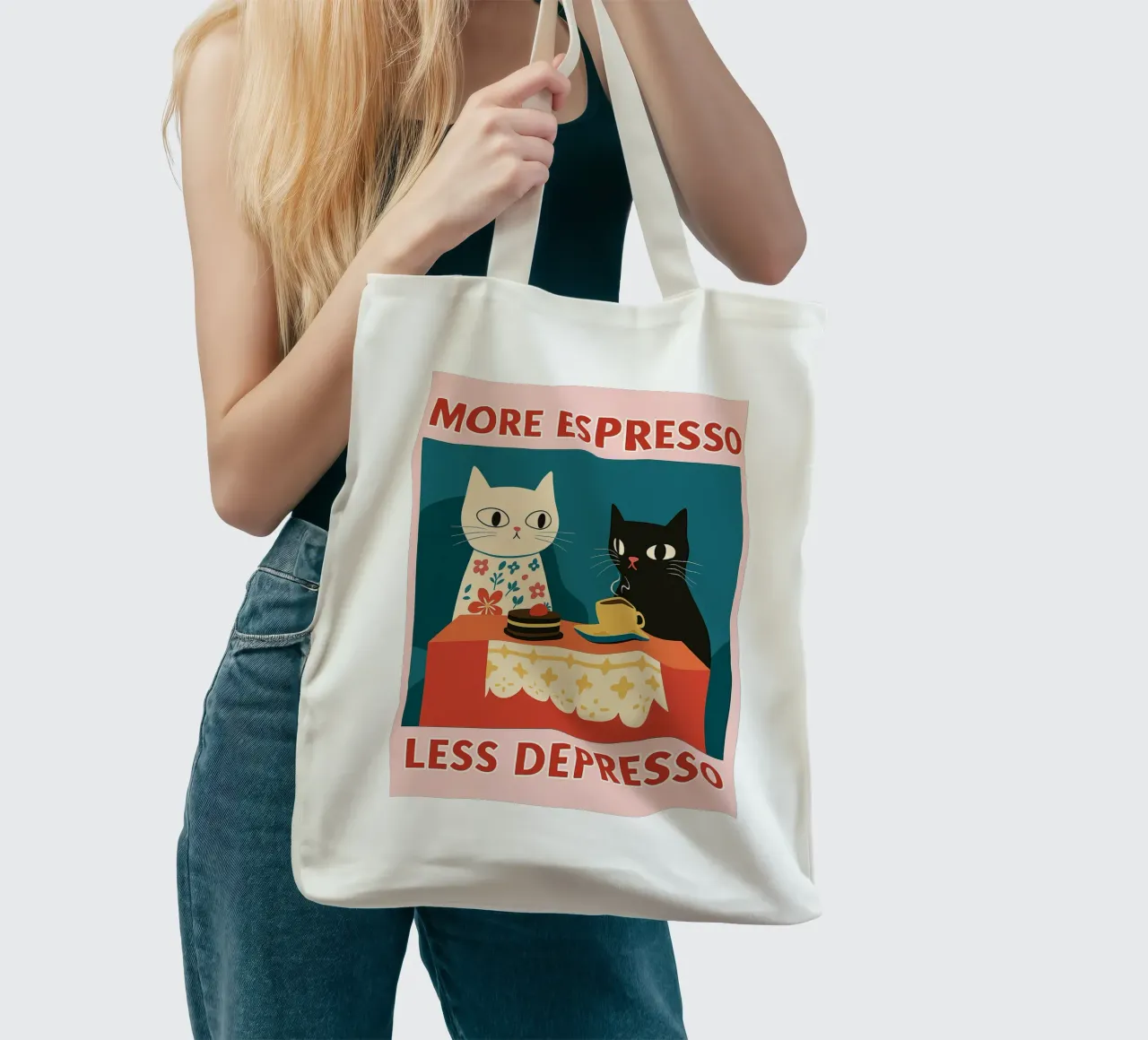 gatto più espresso meno despresso borsa in juta da Avocadoz