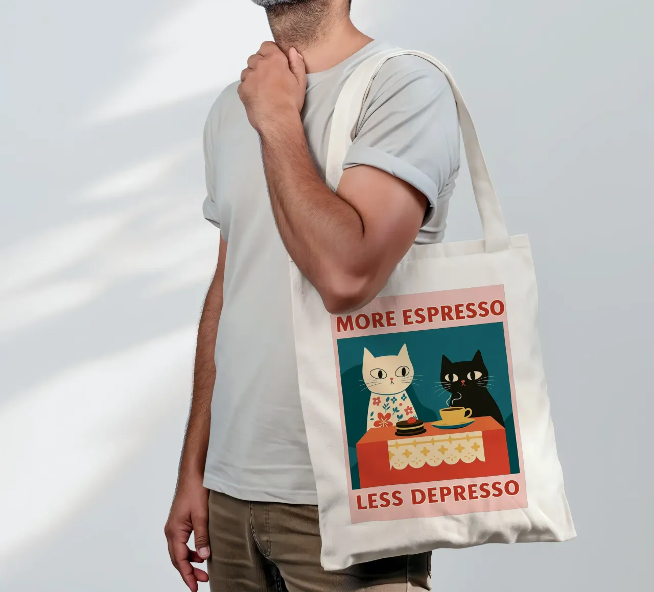 gatto più espresso meno despresso borsa in juta da Avocadoz