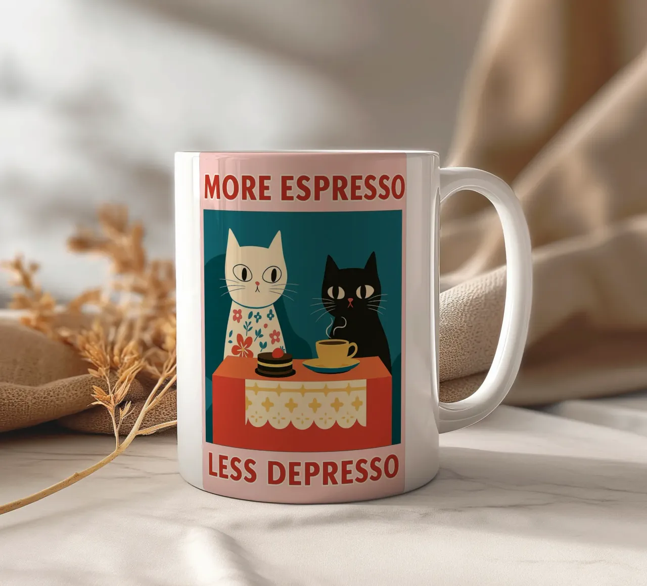 gatto più espresso meno despresso tazza in ceramica da Avocadoz