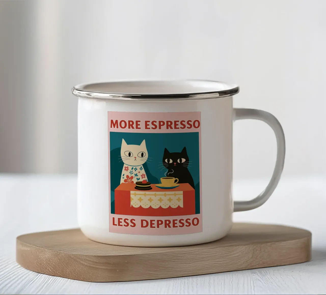 gatto più espresso meno despresso tazza in smalto da Avocadoz