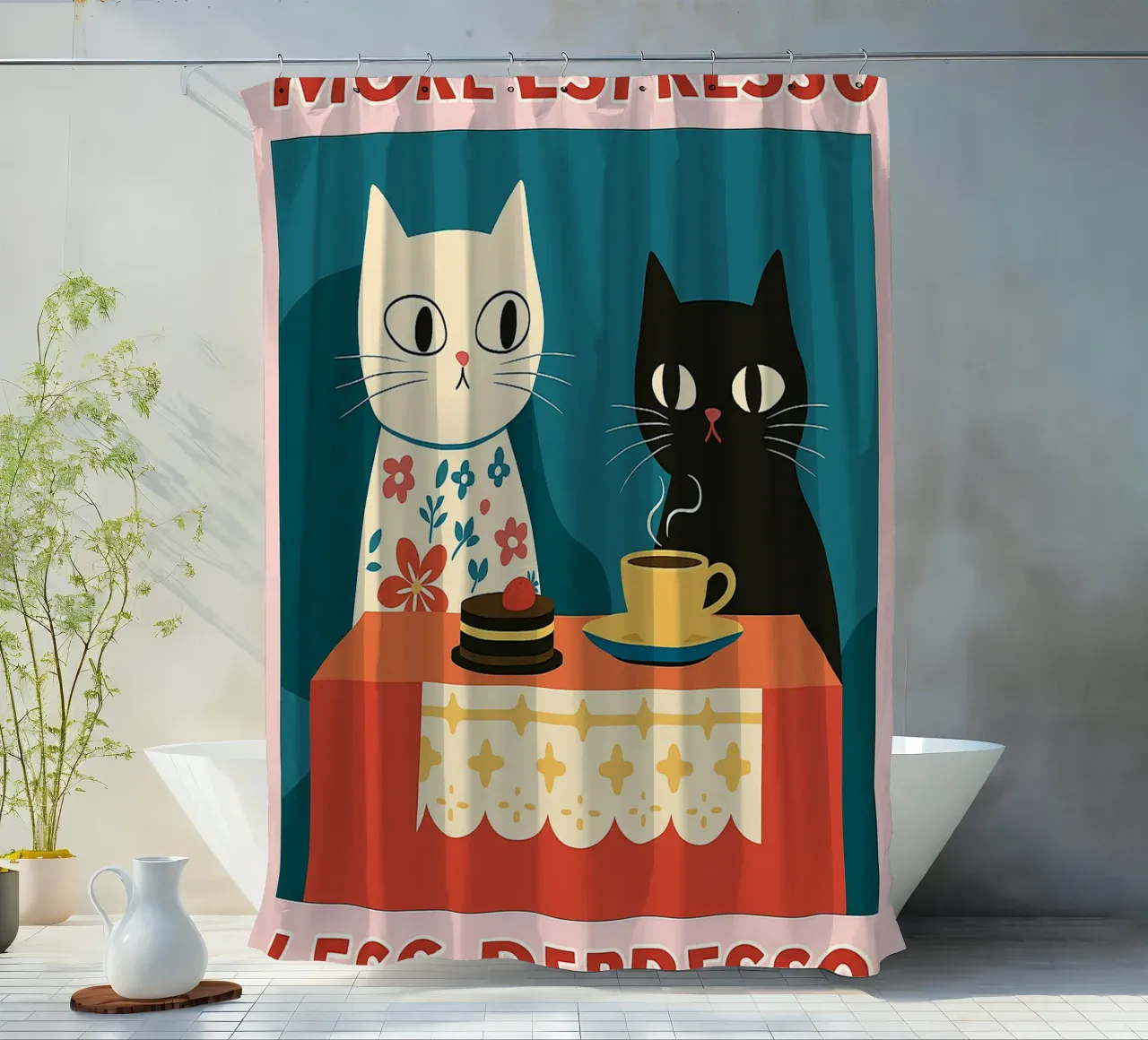 gatto più espresso meno despresso tenda da doccia da Avocadoz
