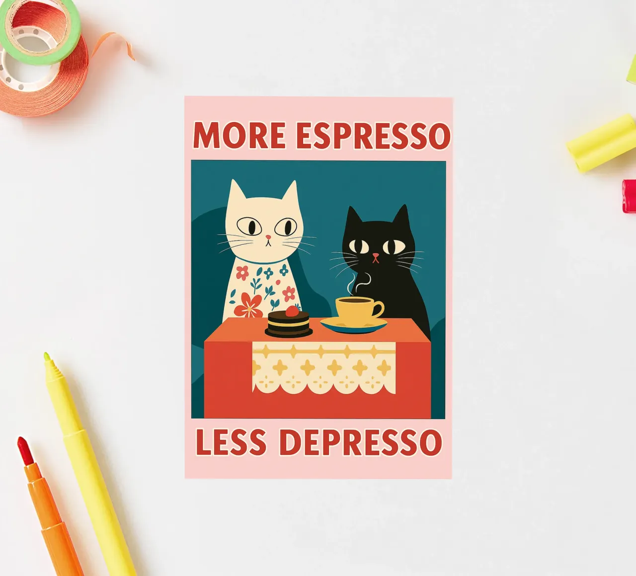 gatto più espresso meno despresso adesivo da Avocadoz