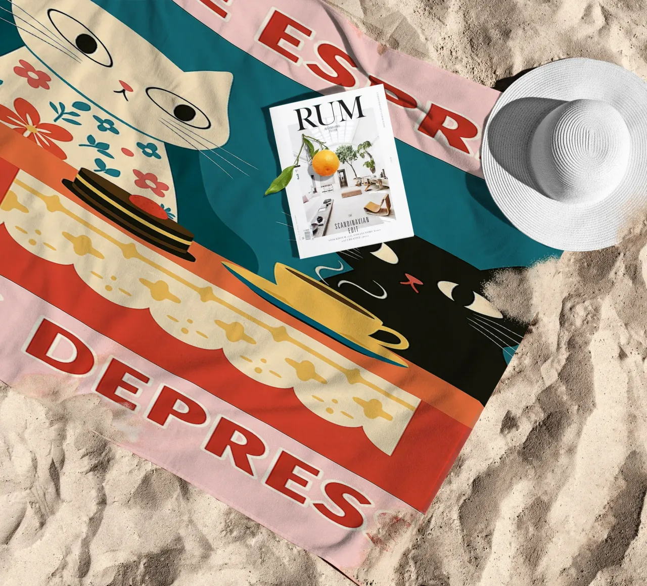 gatto più espresso meno despresso telo mare da Avocadoz