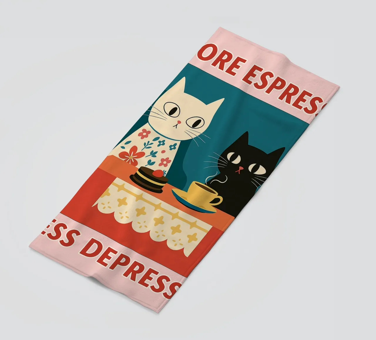 gatto più espresso meno despresso telo mare da Avocadoz