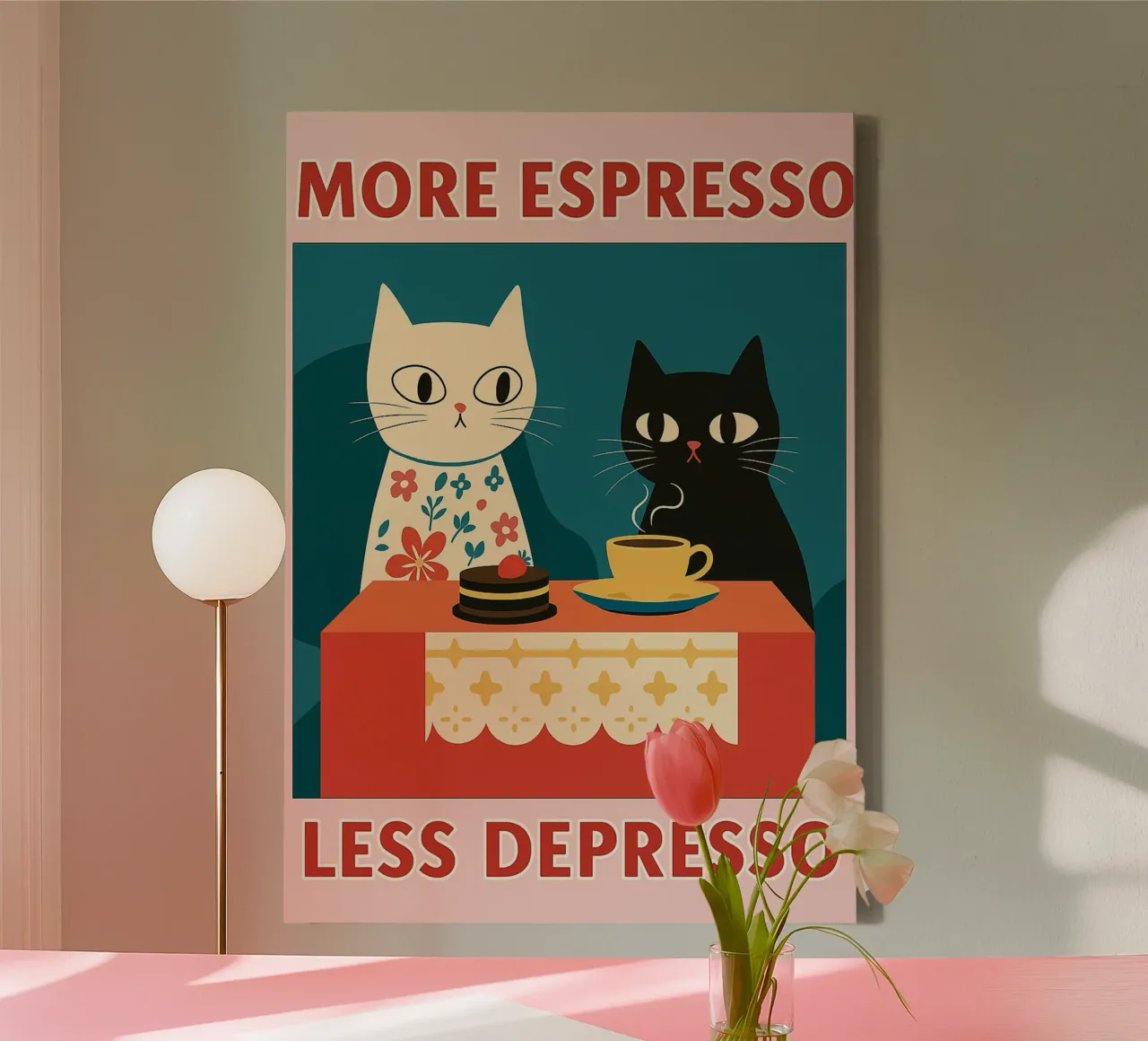 gatto più espresso meno despresso tela da Avocadoz