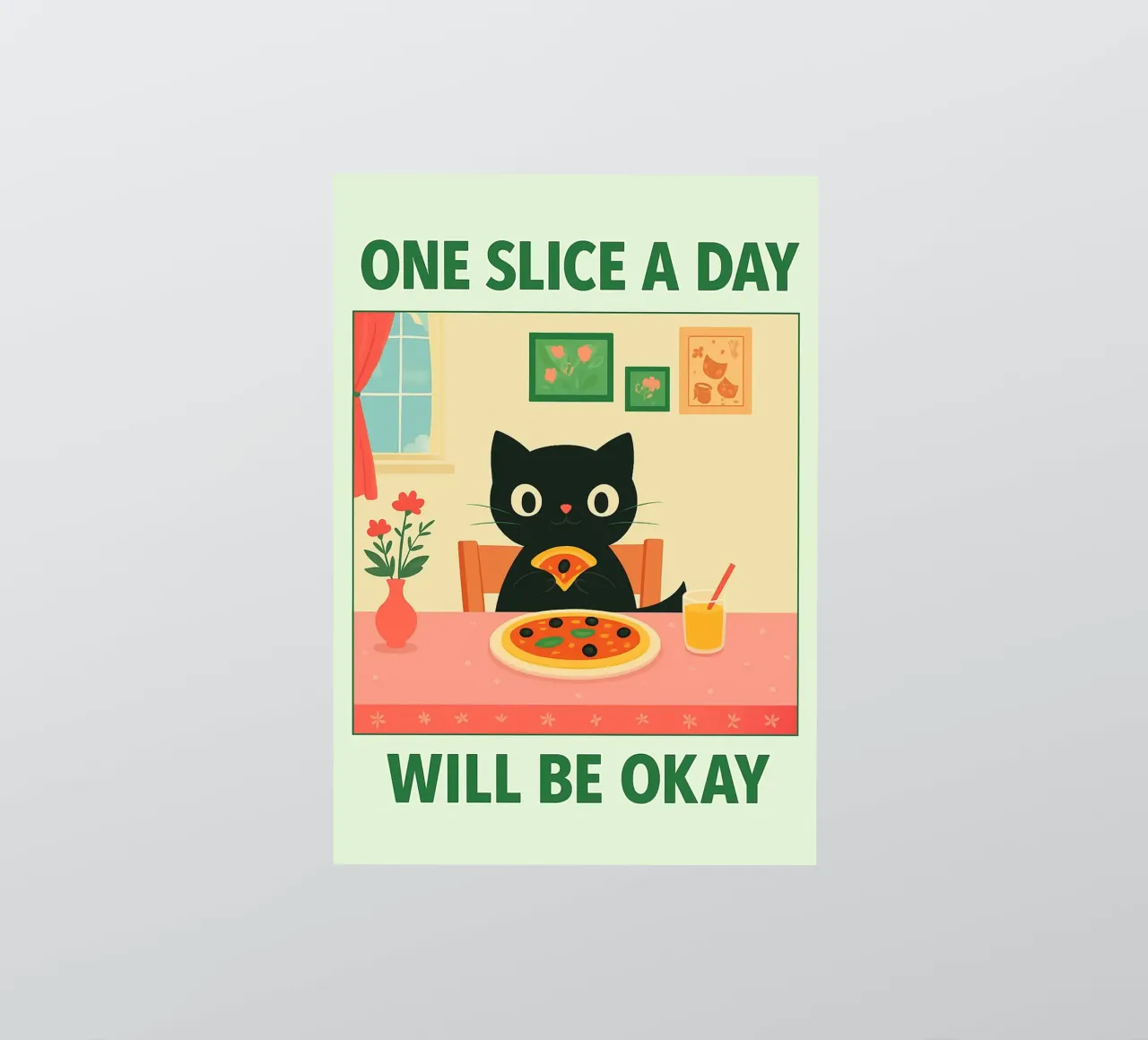 cat pizza une part par jour, c'est bien autocollant de Avocadoz