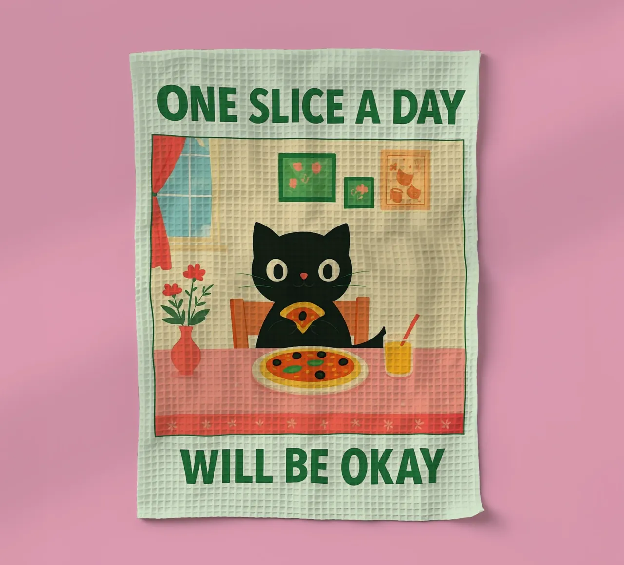 cat pizza une part par jour, c'est bien torchon de Avocadoz