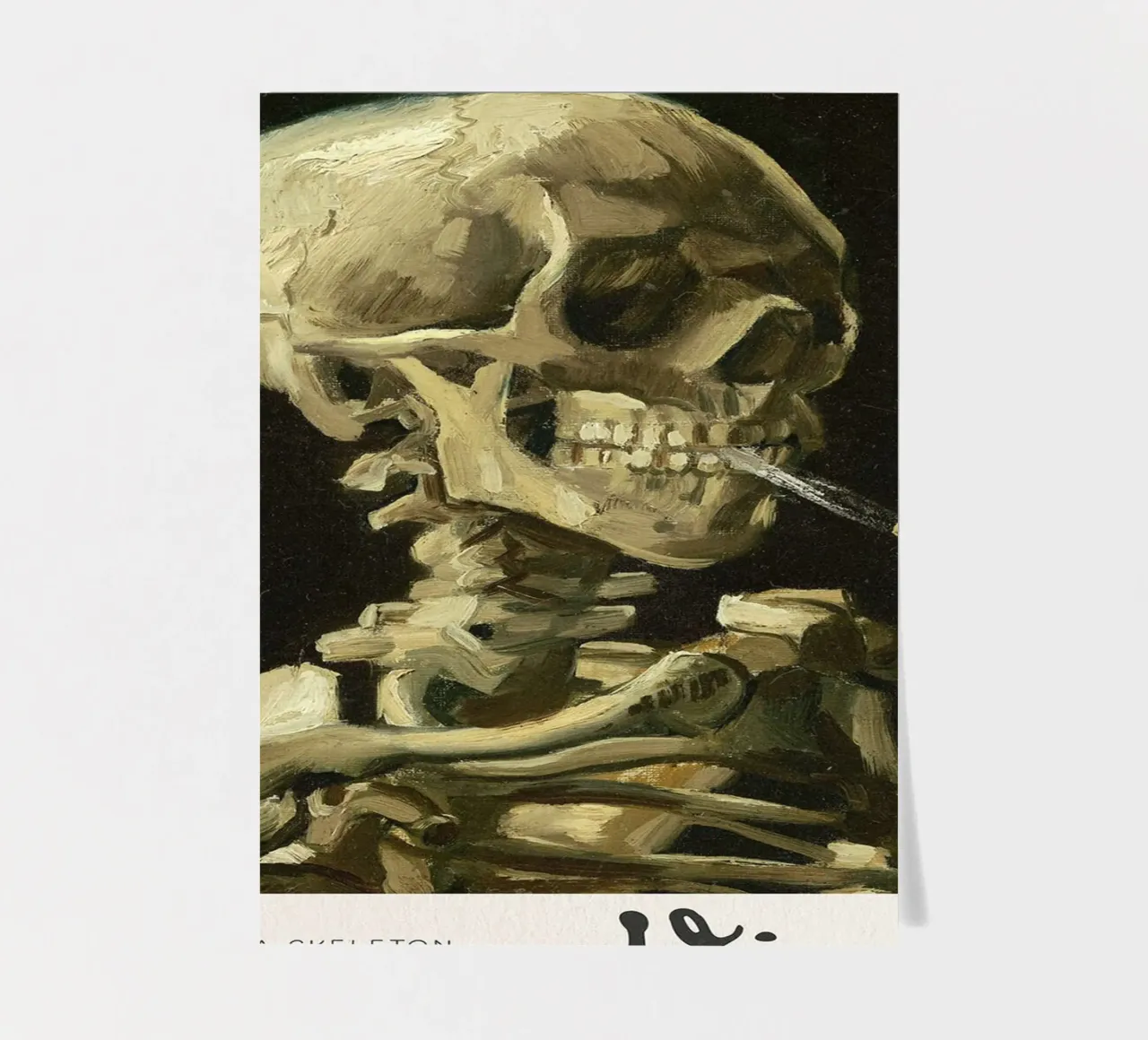 Kopf eines Skeletts mit einer brennenden Zigarette, 1885 Stickerbogen von Roy Terrell