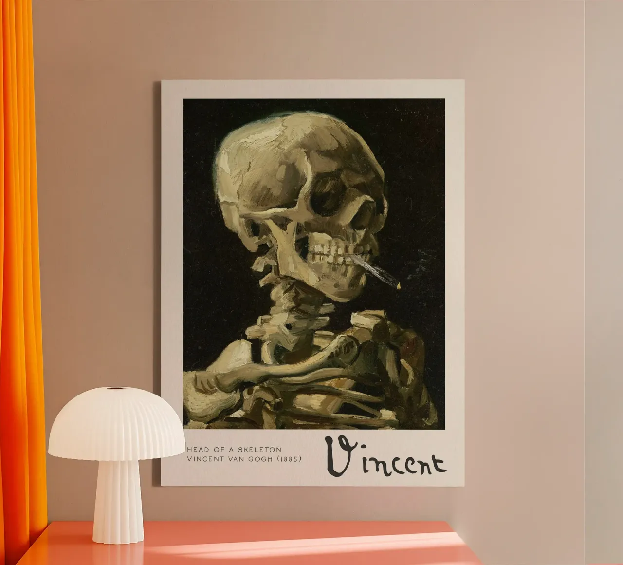 Kopf eines Skeletts mit einer brennenden Zigarette, 1885 Leinwand von Roy Terrell