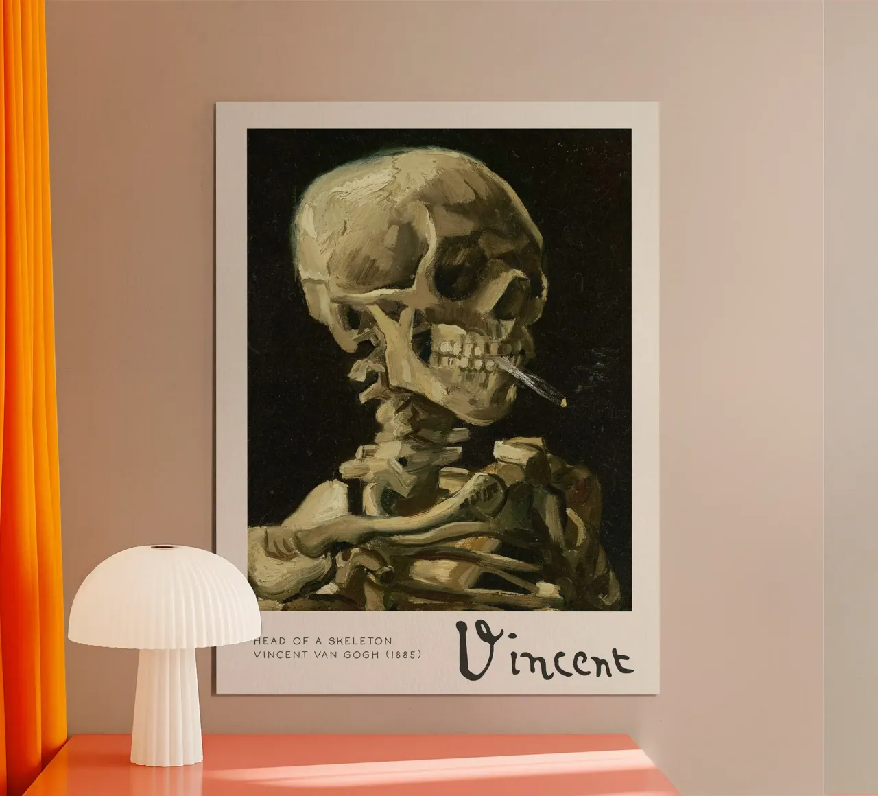 Testa di scheletro con sigaretta accesa, 1885 poster da Roy Terrell