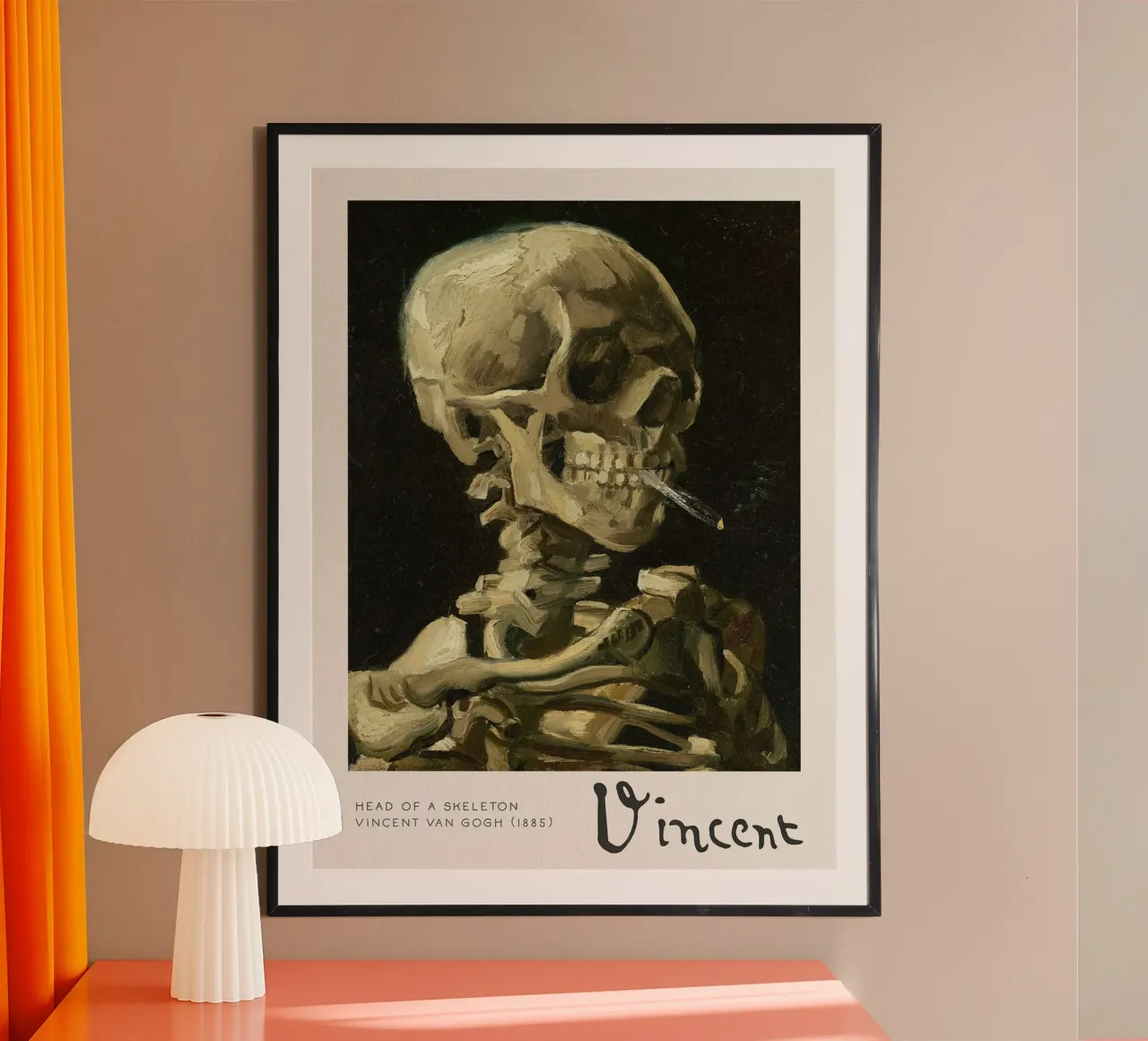 Testa di scheletro con sigaretta accesa, 1885 poster da Roy Terrell