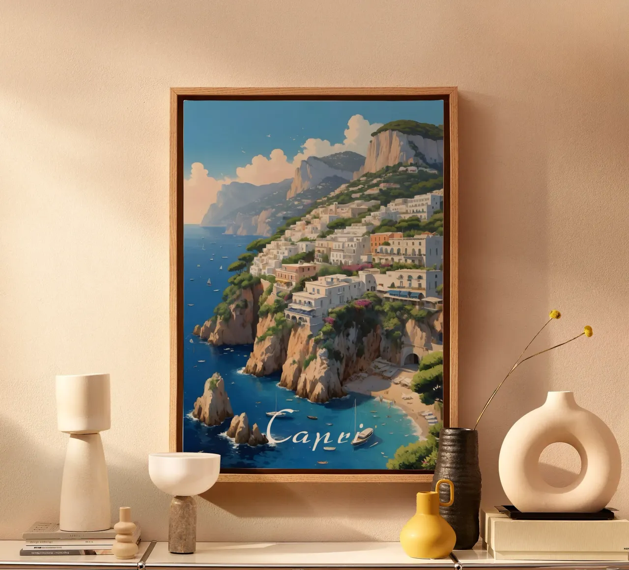 Paesaggio della costa di Capri tela con Cornice a cassetta da Charnwood Prints