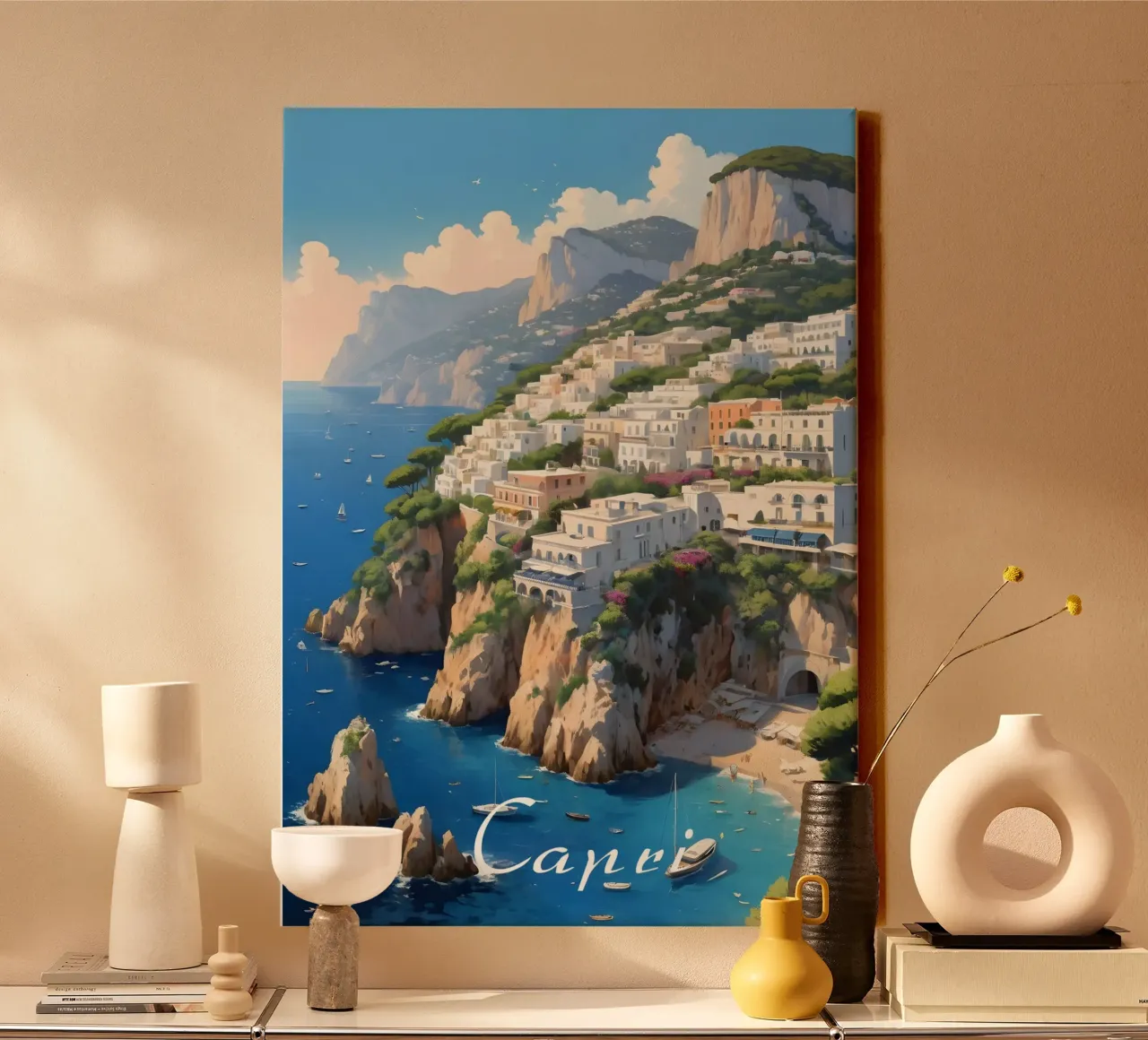 Paesaggio della costa di Capri tela con Cornice a cassetta da Charnwood Prints