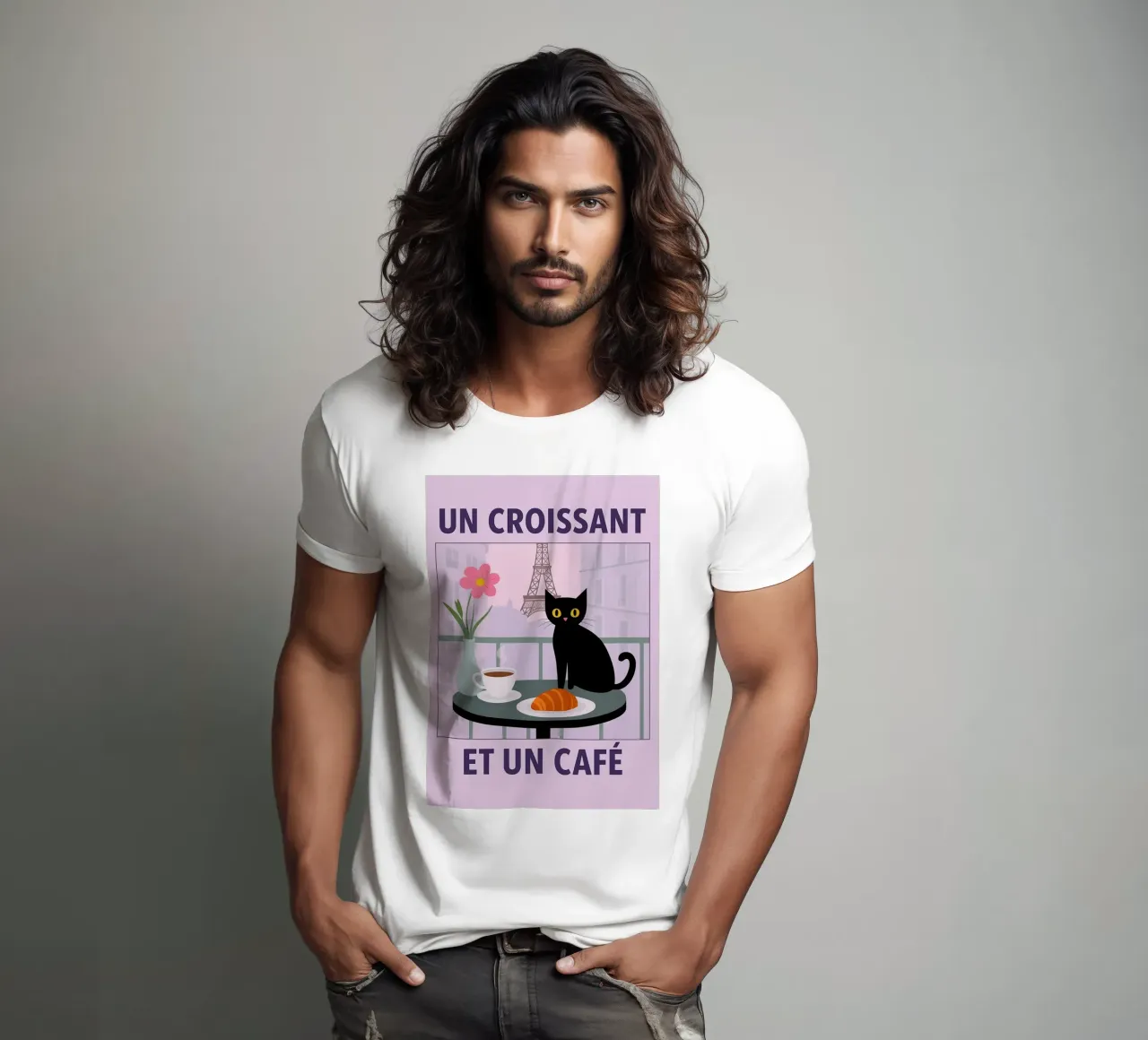 un croissantet un caffè gatto t-shirt da Avocadoz
