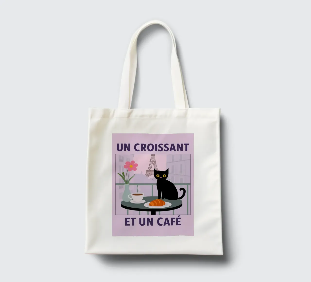 un croissantet un caffè gatto borsa in juta da Avocadoz