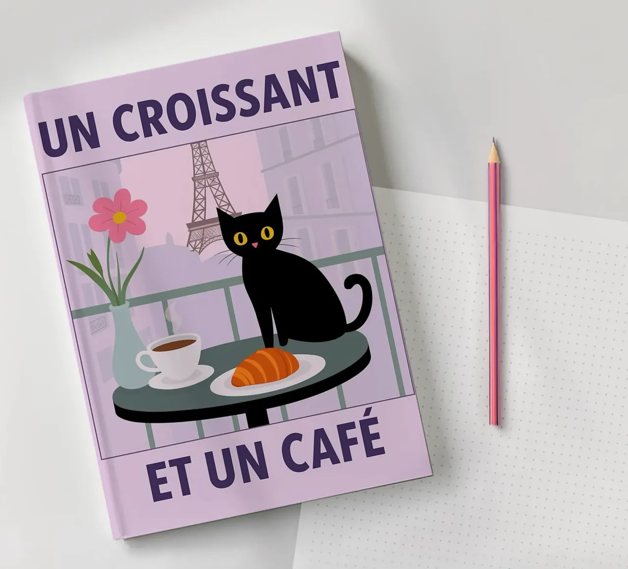 un croissantet un cafe cat carnet de notes de Avocadoz