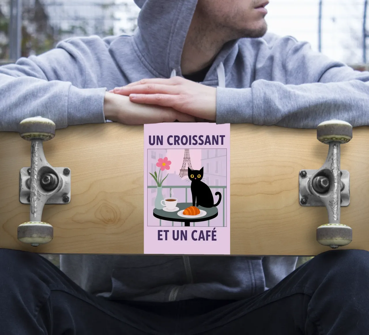 un croissantet un caffè gatto adesivo da Avocadoz