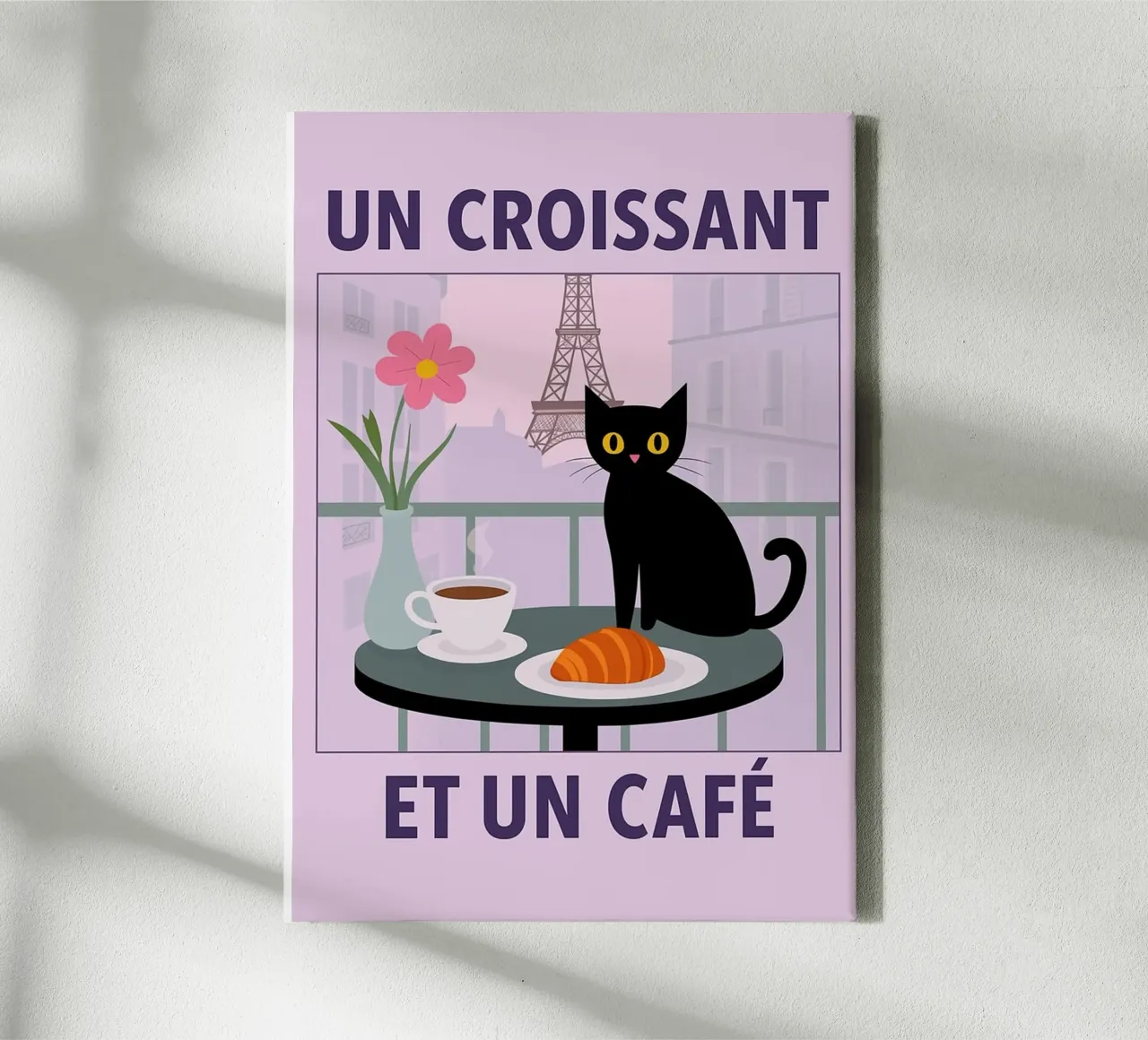 un croissantet un caffè gatto tela da Avocadoz