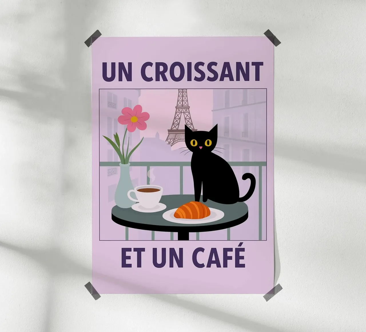un croissantet un caffè gatto poster da Avocadoz
