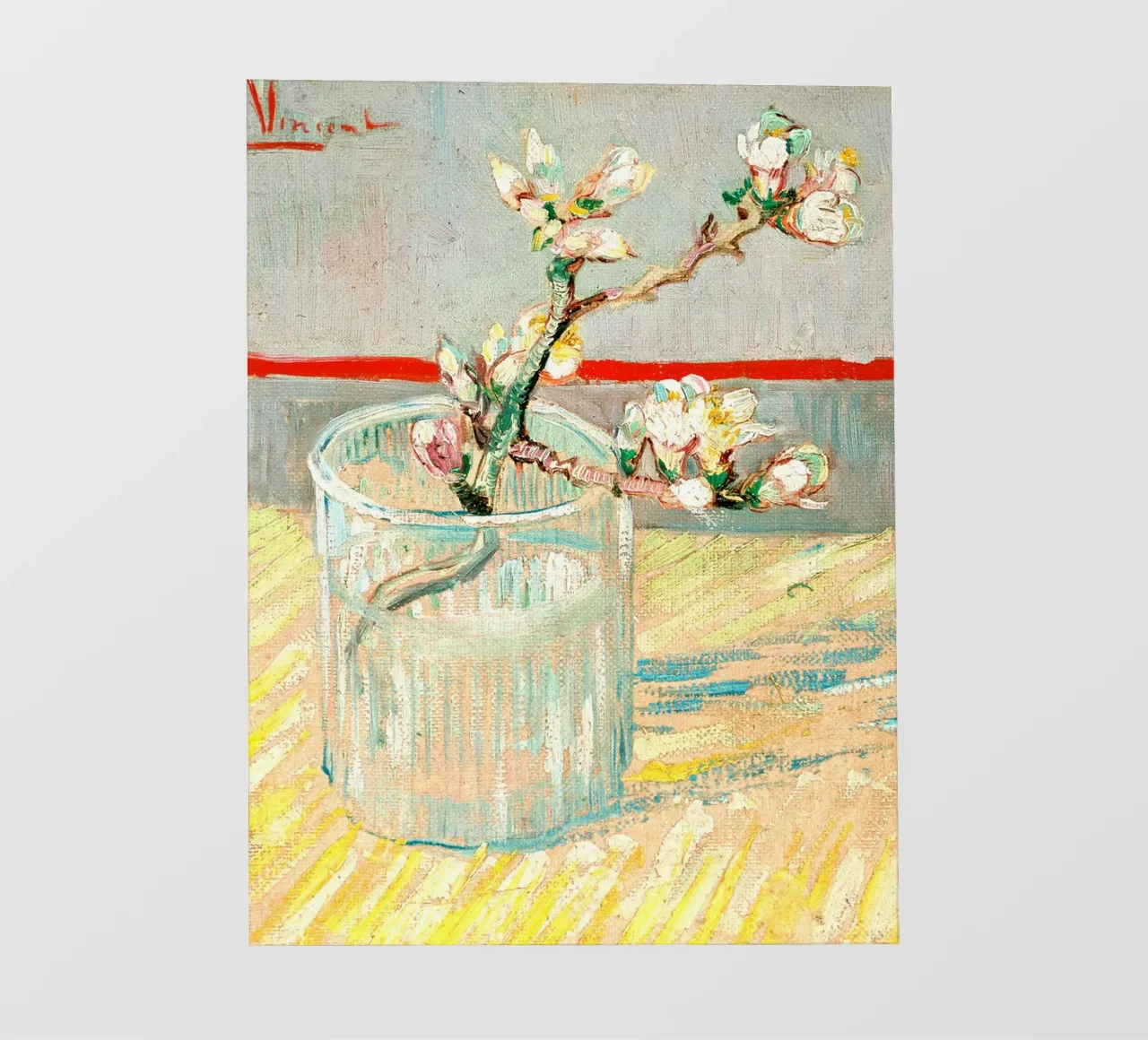 Rametto di mandorlo in fiore in un bicchiere, 1888 pellicola backlit da Roy Terrell