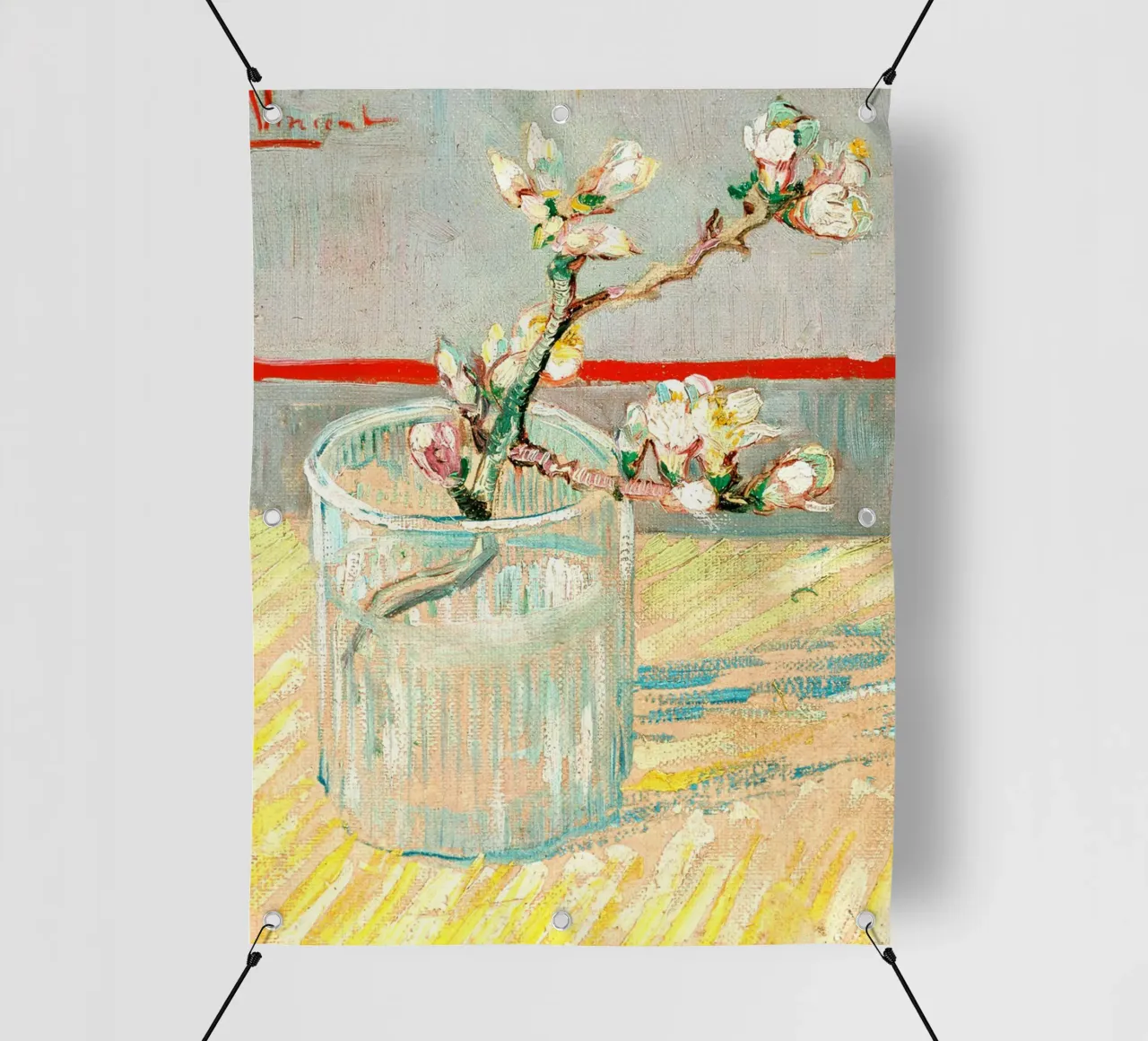 Rametto di mandorlo in fiore in un bicchiere, 1888 telo in pvc da Roy Terrell