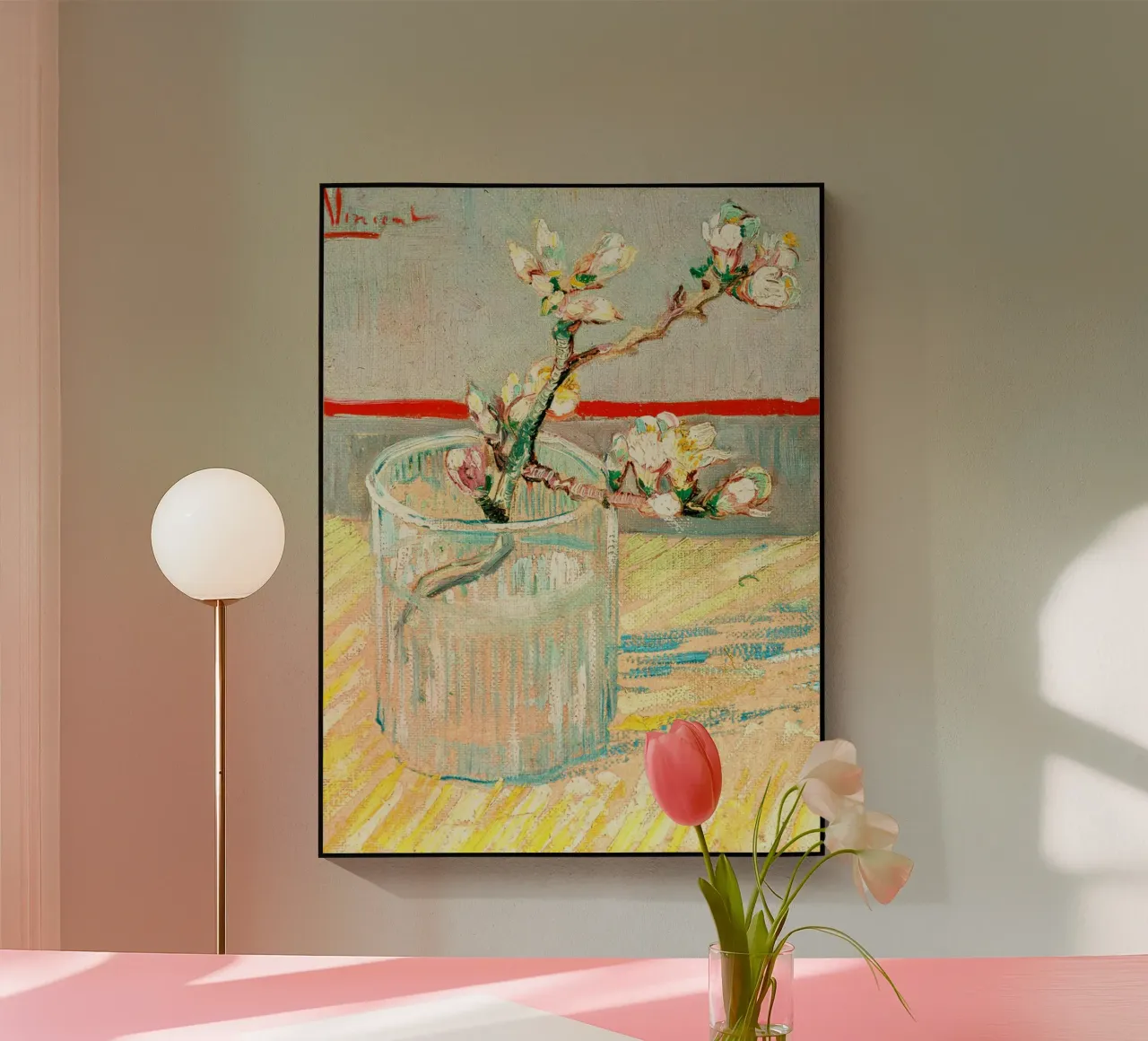 Rametto di mandorlo in fiore in un bicchiere, 1888 plexiglass da Roy Terrell