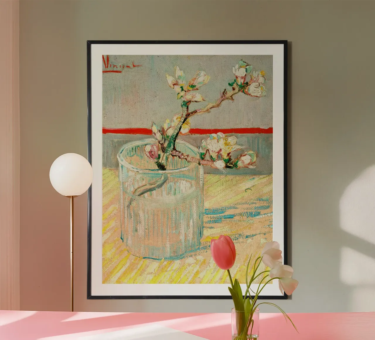 Rametto di mandorlo in fiore in un bicchiere, 1888 poster da Roy Terrell