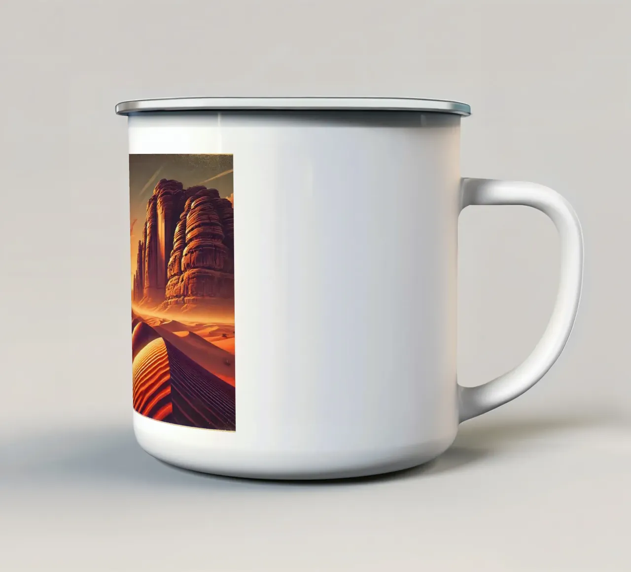 Poster d'epoca della Giordania, deserto del Wadi Rum tazza in smalto da Wanderlust Vibes