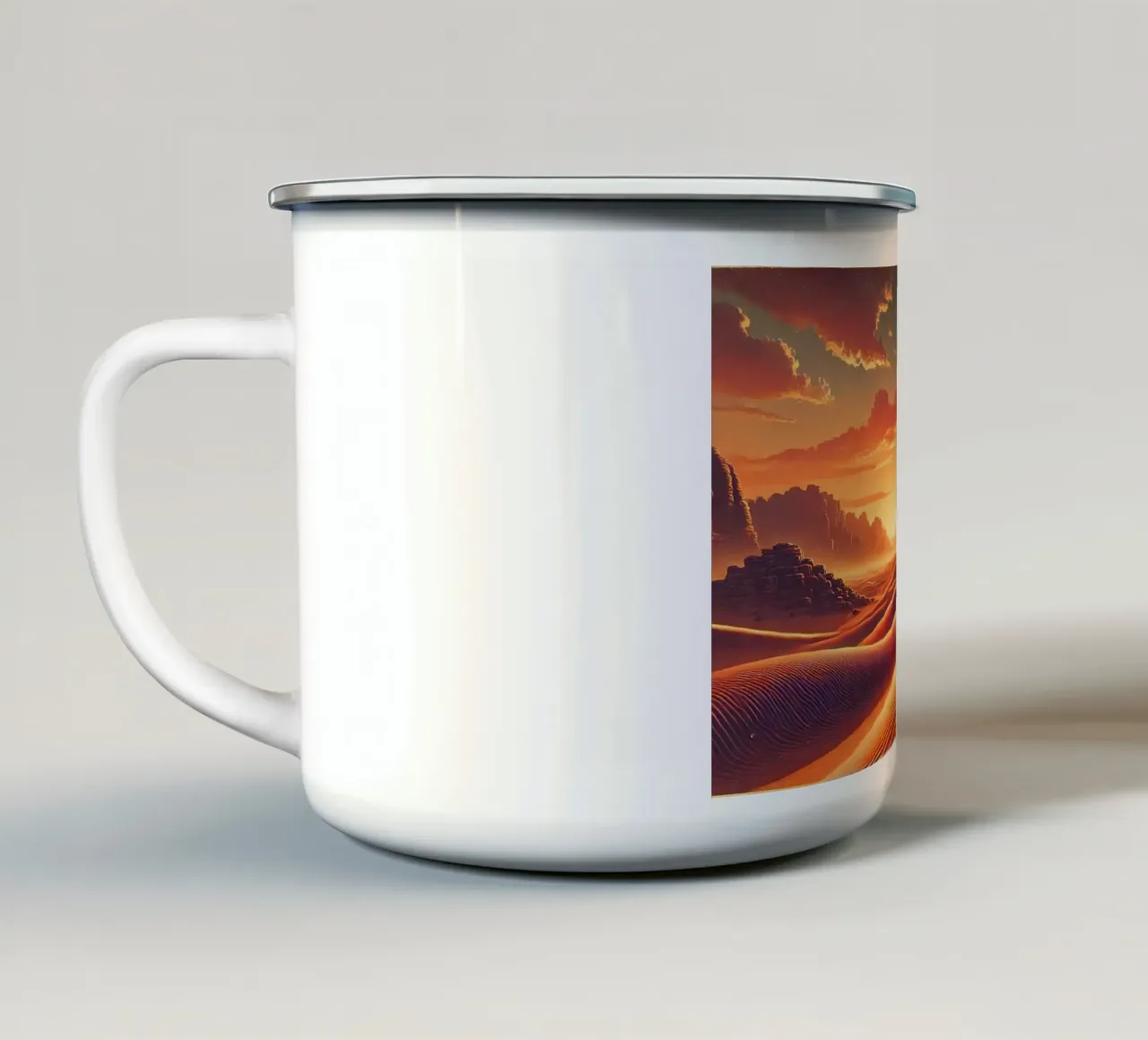 Poster d'epoca della Giordania, deserto del Wadi Rum tazza in smalto da Wanderlust Vibes