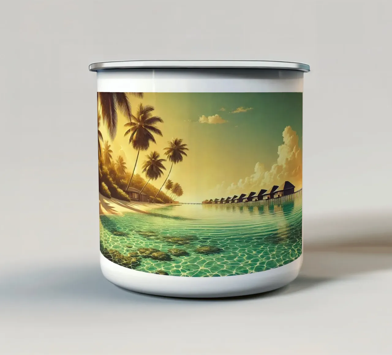Poster d'epoca sulle Maldive, Oceano Indiano tazza in smalto da Wanderlust Vibes