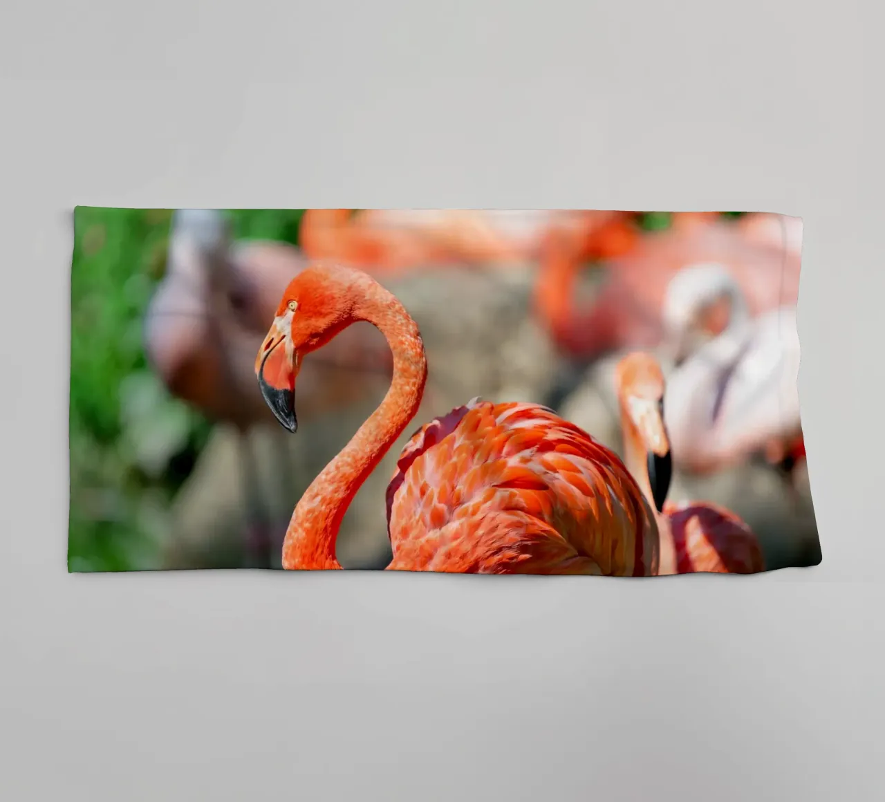 Gekleurde flamingo close-up badhanddoek van DiveDuke